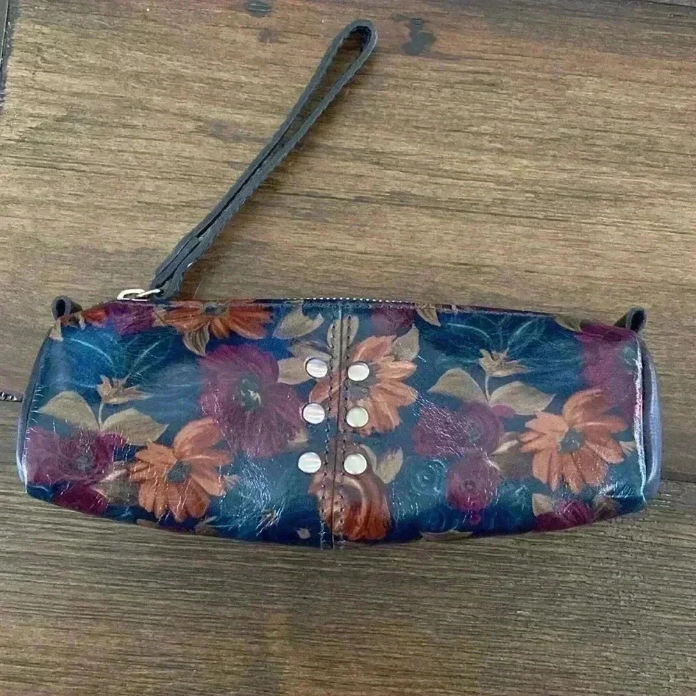 Patricia Nash Leather Floral Multi Color Wristlet